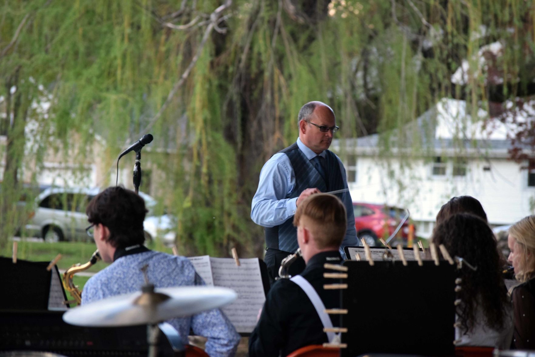 Portage High School band plays at Pauquette Park pavilion